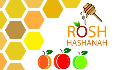 Rosh Hashanah Yahudi Yeni Yılı için bal elması ve şeftali, vektör sanat illüstrasyonu.