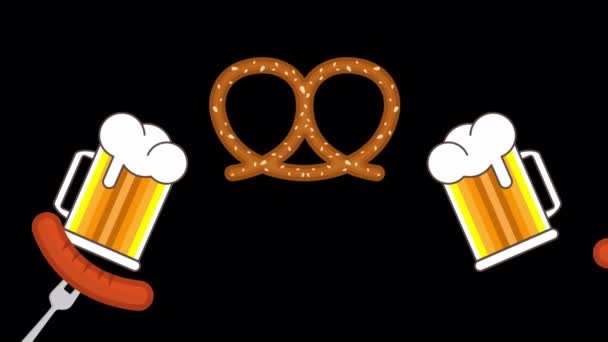 Beer Sausages Fork Oktoberfest Art Video Illustration — Stock Video