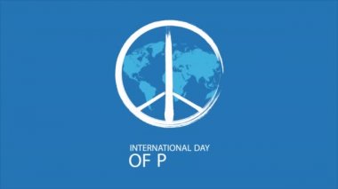 Uluslararası barış günü için Dünya haritası olan barış sembolü, sanat videosu illüstrasyonu.