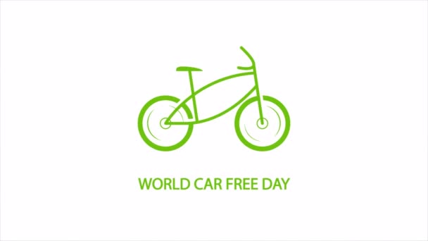 世界の車への緑の自転車無料日 アートビデオイラスト — ストック動画