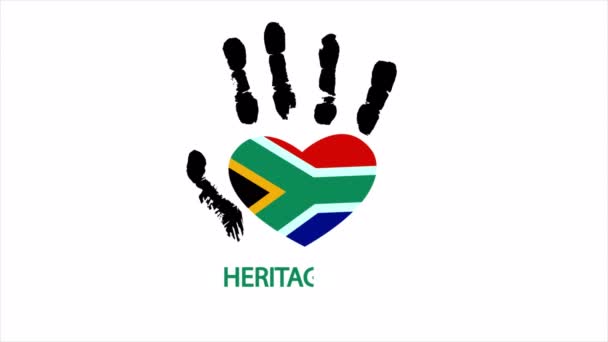 伝統的な日のための南アフリカの旗と手 アートビデオイラスト — ストック動画