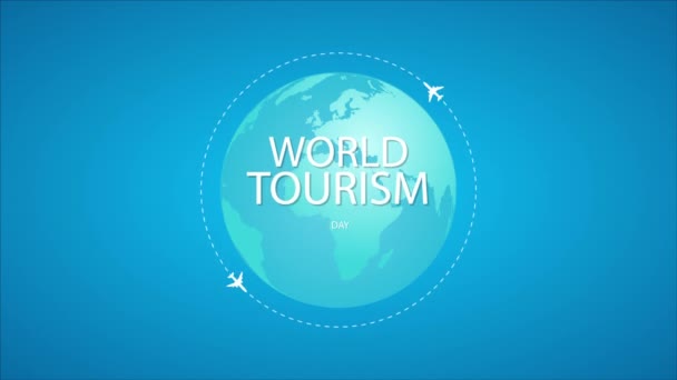 Dünya Turizm Günü Için Dünya Üzerinde Uçaklar Sanat Videosu Illüstrasyonu — Stok video