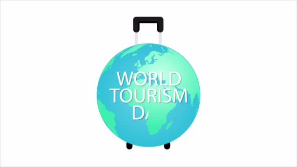 世界観光の日のためのスーツケースとしての惑星地球 アートビデオイラスト — ストック動画