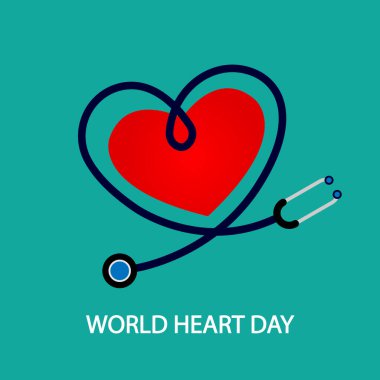 Dünya Kalp Günü için fonendoskop, vektör sanat illüstrasyonu.