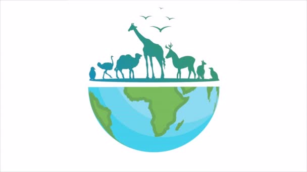 Animali Sul Pianeta Terra Giornata Mondiale Degli Animali Illustrazione Video — Video Stock