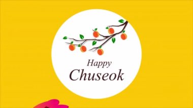 Tavşan ve hurma dalı Chuseok 'a, sanat videosu illüstrasyonu.
