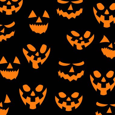 Cadılar Bayramı balkabağı yüzlü kusursuz desen, vektör sanat çizimi.