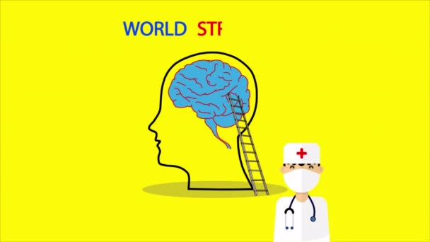 Cabeza Con Cerebro Médico Para Día Mundial Del Derrame Cerebral — Vídeo de stock