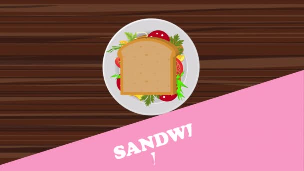 Sandwich Auf Einem Teller Kunst Video Illustration — Stockvideo