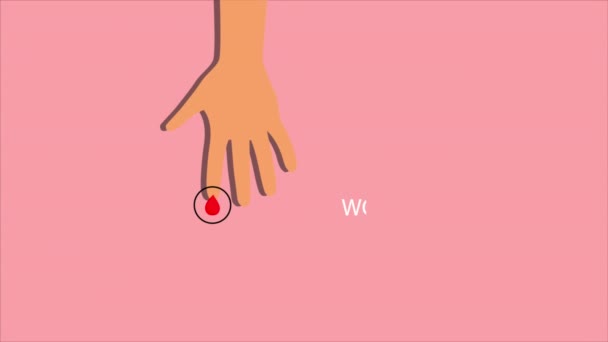 Dedo Con Una Gota Sangre Para Día Mundial Diabetes Ilustración — Vídeo de stock