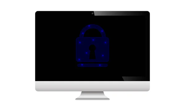 Lock Monitor Computer Security Vector Art Illustration — Stock Vector