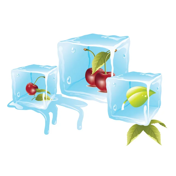 Cubos de hielo de cereza — Vector de stock