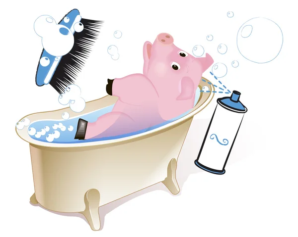 Pig in the bathroom — Stock Vector