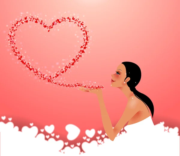 Girl sends heart — Stock Vector