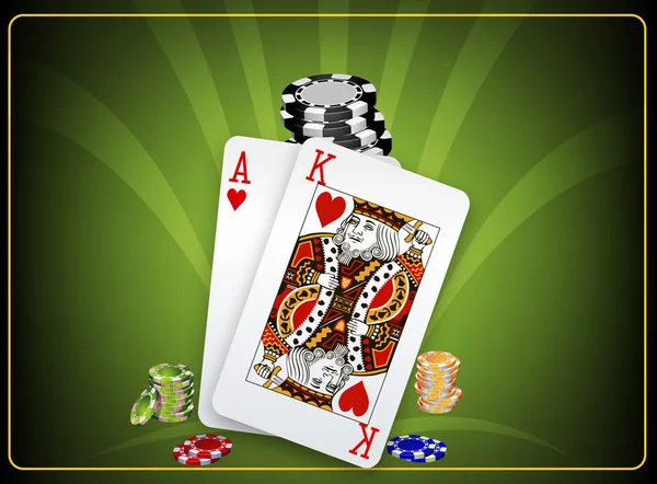 Am Pokertisch Karten und Chips — Stockvektor