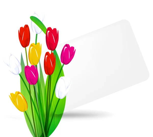 Ramo de tulipanes sobre una hoja de fondo — Archivo Imágenes Vectoriales