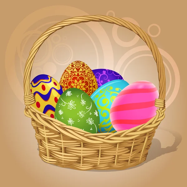 Cesta de Páscoa com ovos de Páscoa — Vetor de Stock