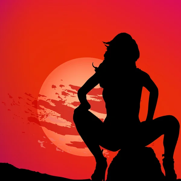 Sexy menina nua ao pôr do sol — Vetor de Stock