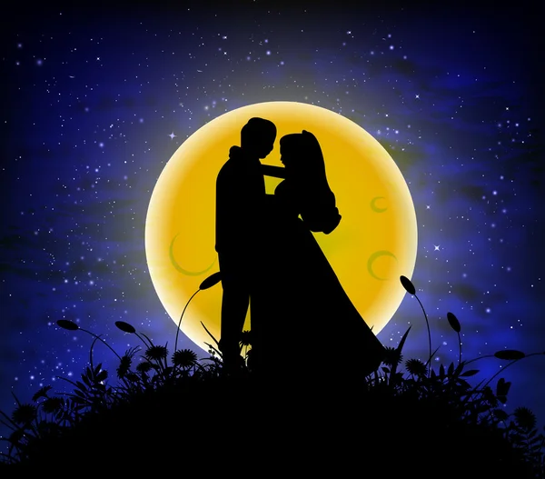 Amour dans le ciel nocturne lunaire — Image vectorielle