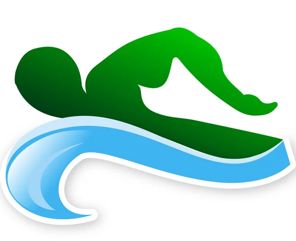 A silhouette of a swimmer on the waves — Stok Vektör