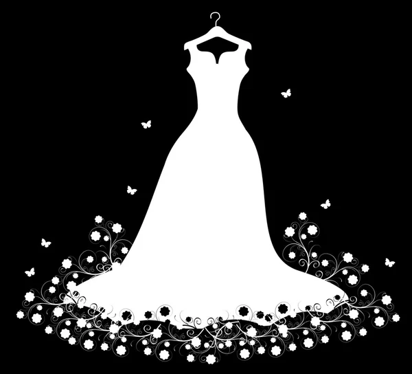 Vestido de novia blanco en perchas — Vector de stock