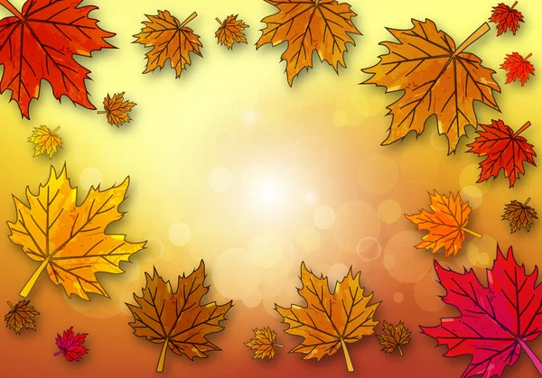 Gele maple leaf op herfst achtergrond — Stockvector