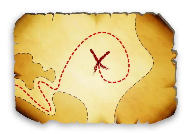 Pirate kaart gemarkeerd met de locatie van de schat — Stockvector