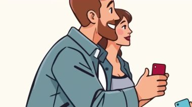 Modern insanları etkileyen bir arkadaş, sanat videosu illüstrasyonu.