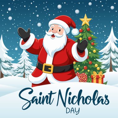 Nicholas Saint Day Noel ağacı karı, vektör sanatı çizimi.
