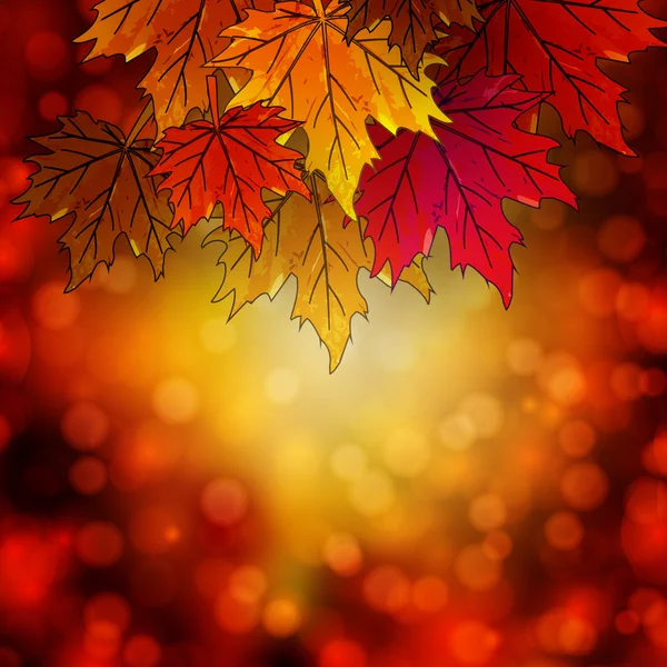 Feuilles d'automne sur un fond d'automne bokeh — Image vectorielle