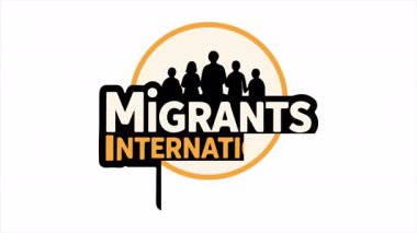 Göçmenler Uluslararası Günü logosu, sanat videosu illüstrasyonu.