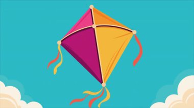 Makar battı mutlu uçurtma gökyüzü, sanat videosu illüstrasyonu.
