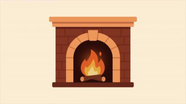 Yanan odunlu şömine, sanat videosu illüstrasyonu.