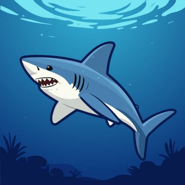 Su altında köpekbalığı, vektör sanat çizimi.