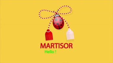 Martisor uğur böceği merhaba bahar 1 Mart, sanat videosu illüstrasyonu.