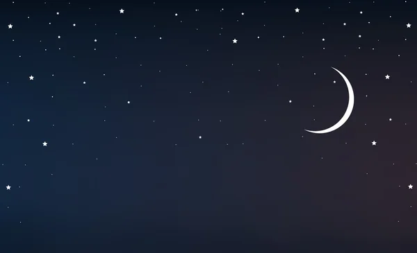 Cielo nocturno con luna creciente y estrellas — Vector de stock