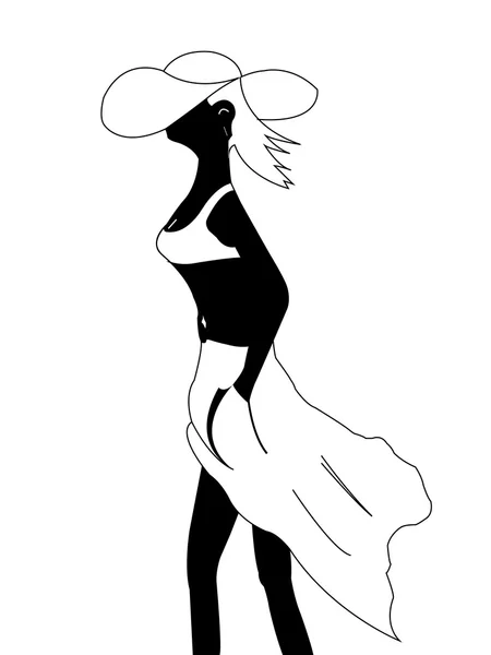 La silhouette noire d'une fille sur la plage — Image vectorielle