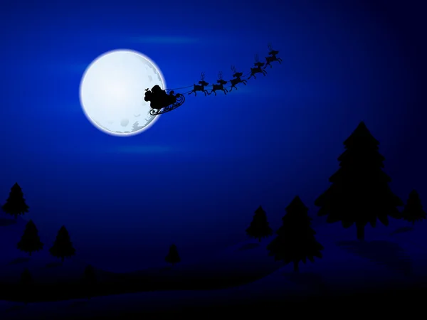 Santa claus volando sobre la luna — Vector de stock