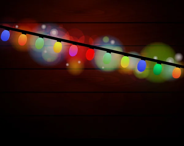 Christmas, lights, wooden, blackboard — Stock Vector