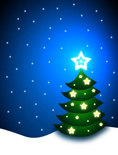 Kerstboom bij nacht briefkaart — Stockvector