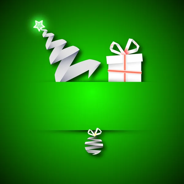 Carte de Noël avec un arbre de Noël cadeau et des boules — Image vectorielle