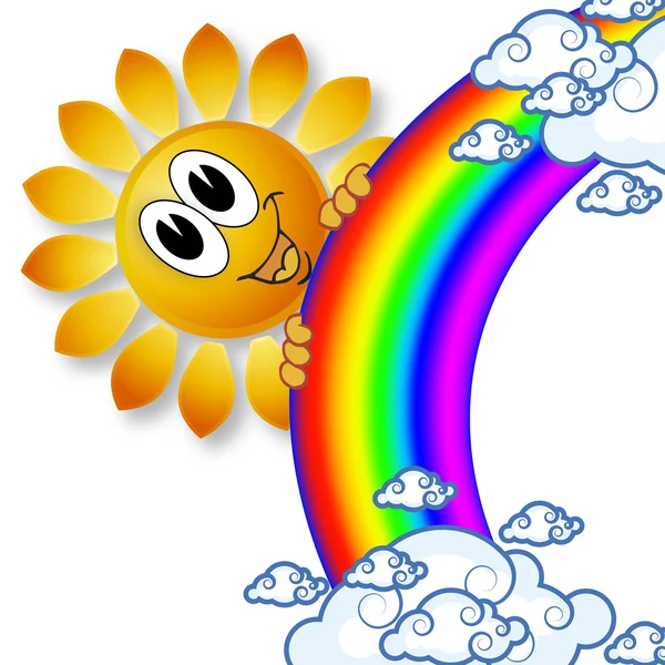 Логотип радужное солнце и облака — стоковый вектор
