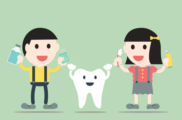 Niño y niña con dientes sanos — Vector de stock