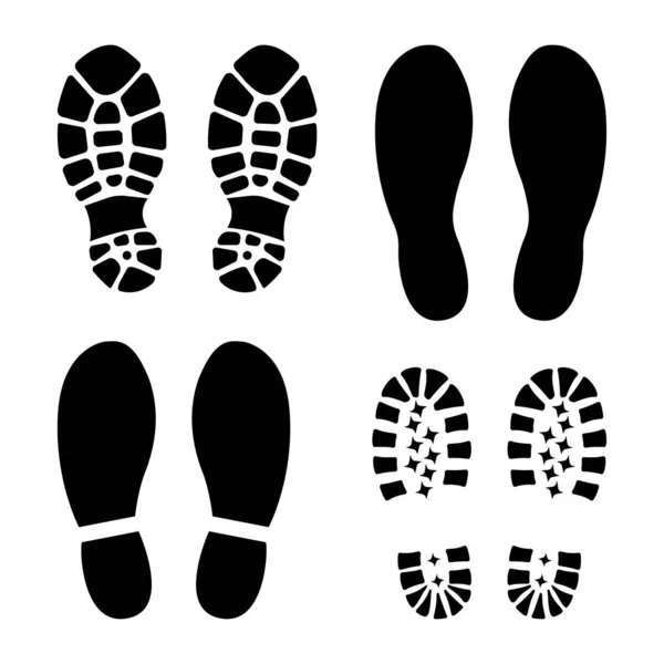 Rastros Zapatos Humanos Suela Silueta Negro Icono Signo Para Imprimir — Vector de stock