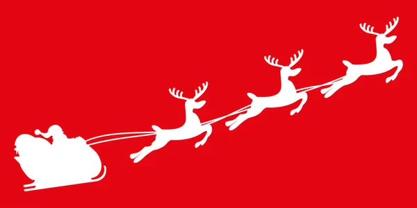 Santa Claus Vuela Sus Renos Noche Navidad Silueta Santa Ciervos — Vector de stock