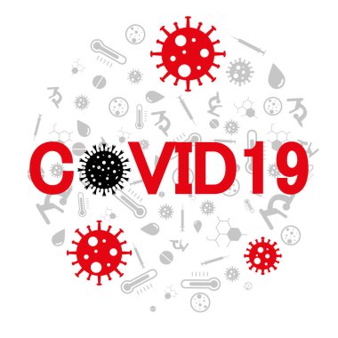 Tehlikeli virüs ikonu çizimi. Beyaz arka planda izole edilmiş Crown virüsü uyarı işareti logosu. COVID 19. Tehlikeli bir virüs ikonu tasviri. Salgın. Vektör illüstrasyonu