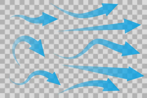 Jeu Flèches Bleues Transparentes Montrant Flux Air Isolé Sur Fond — Image vectorielle