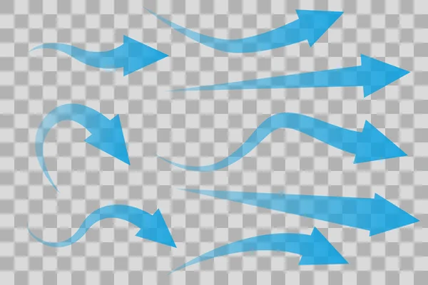 Set Frecce Blu Trasparenti Che Mostrano Flusso Aria Isolato Sfondo Vettoriale Stock