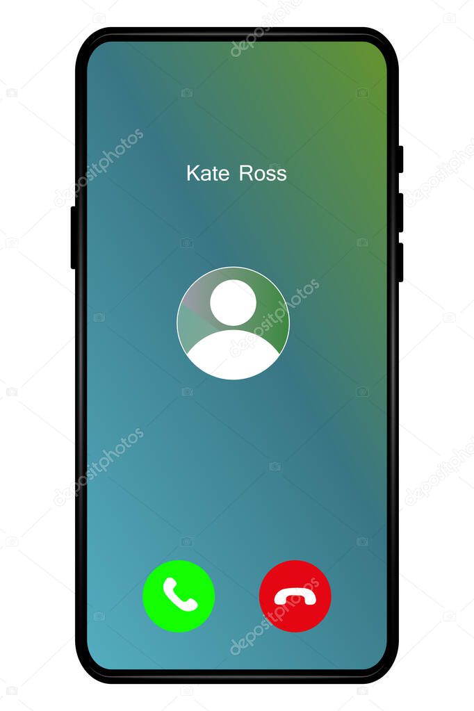 Mobile call screen template, incoming phone call interface on smartphone screen.Isolated on white background. Flat style. Vector  