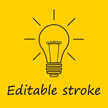 - İyi fikir. Düzenlenebilir felç. Ampul fikri, stoklar için çizilmiş yaratıcı konsept ampul. Düz stil. Vektör illüstrasyonu